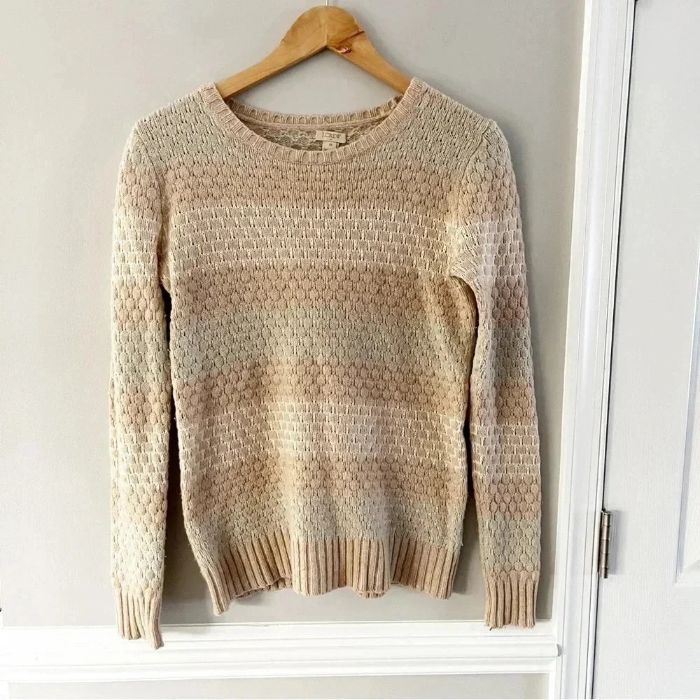 J. Crew Striped Lambswool Neutral Honeycomb-Stitch Sweater Size XS